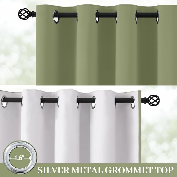 Yakamok Sage Blackout Curtains 63 Inches Long for Bedroom 40" Wide 2 Panel | Blackout Curtain Panels for Bedroom, 2 Thick Layers Grommet Top Thermal Insulated Drapes with White Back for Living Room