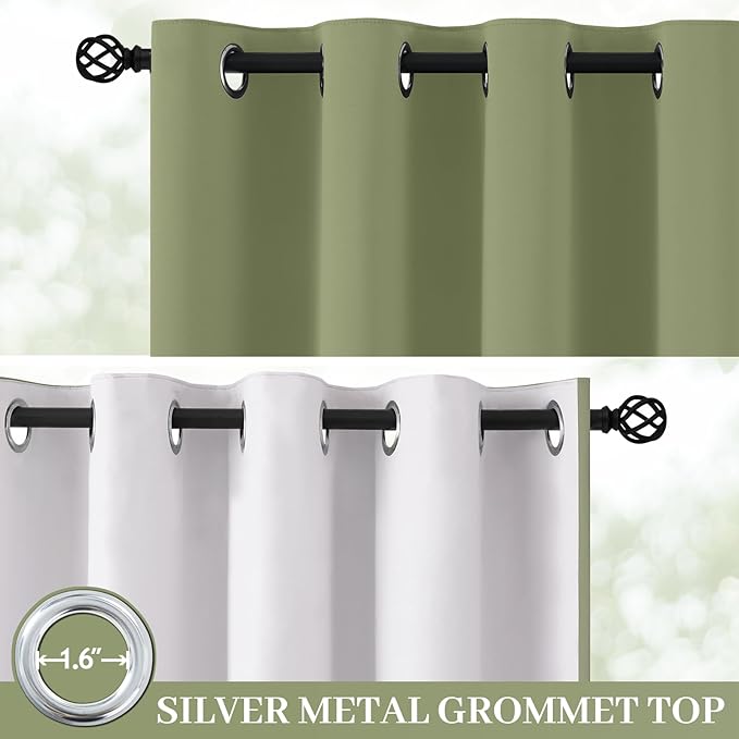 Yakamok Sage Blackout Curtains 96 Inches Long for Bedroom 40" Wide 2 Panel | Blackout Curtain Panels for Bedroom, 2 Thick Layers Grommet Top Thermal Insulated Drapes with White Back for Living Room