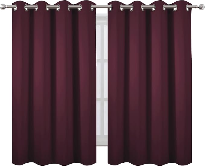 Burgundy Red Thermal Blackout Curtains/52 x 54 Inch/Set of 2 Panels Room Darkening Curtains for Bedroom