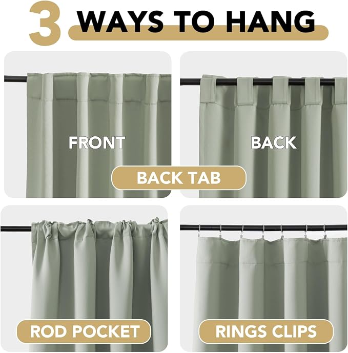 H.VERSAILTEX Blackout Curtains Thermal Insulated Window Treatment Panels Room Darkening Blackout Drapes for Living Room Back Tab/Rod Pocket Bedroom Draperies (2 Panels, Light Sage, 42 x 54 Inch)