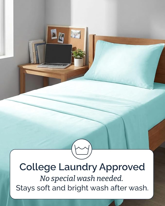 Extra Deep Twin XL Sheet Set - 3 Piece College Dorm Room - Spa Blue | Soft, Breathable & Cooling, Easily Fits 18 to 24 inch Mattress, Wrinkle Free & Fade Resistant with Extra Deep Pockets