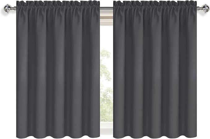 DWCN Short Blackout Curtains 60 x 36 Inch for Kitchen RV Bunk Dark Grey | 2 Panels Set, Kitchen Window Curtains Over Sink, Thermal Insulated, Light Blocking, Rod Pocket Drapes for Small Window