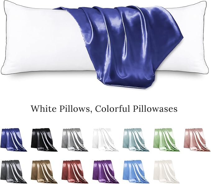 Body Pillow with Satin Pillowcase, Body Pillow for Adults, Navy Blue