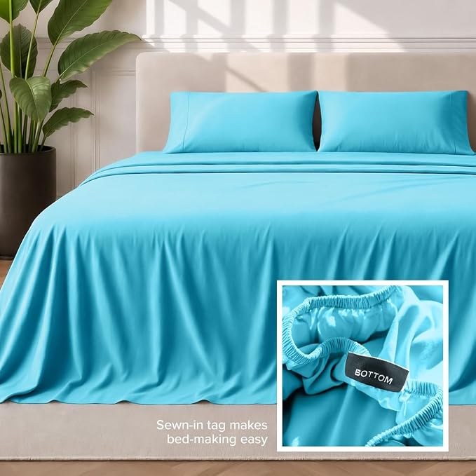 Bare Home Split King Sheet Set - 1800 Ultra-Soft (Split King, Aqua) | Deep Pockets 6 to 15 Inches, Breathable, Hypoallergenic, Hotel Luxury, Easy Fit, Soft, All-Season
