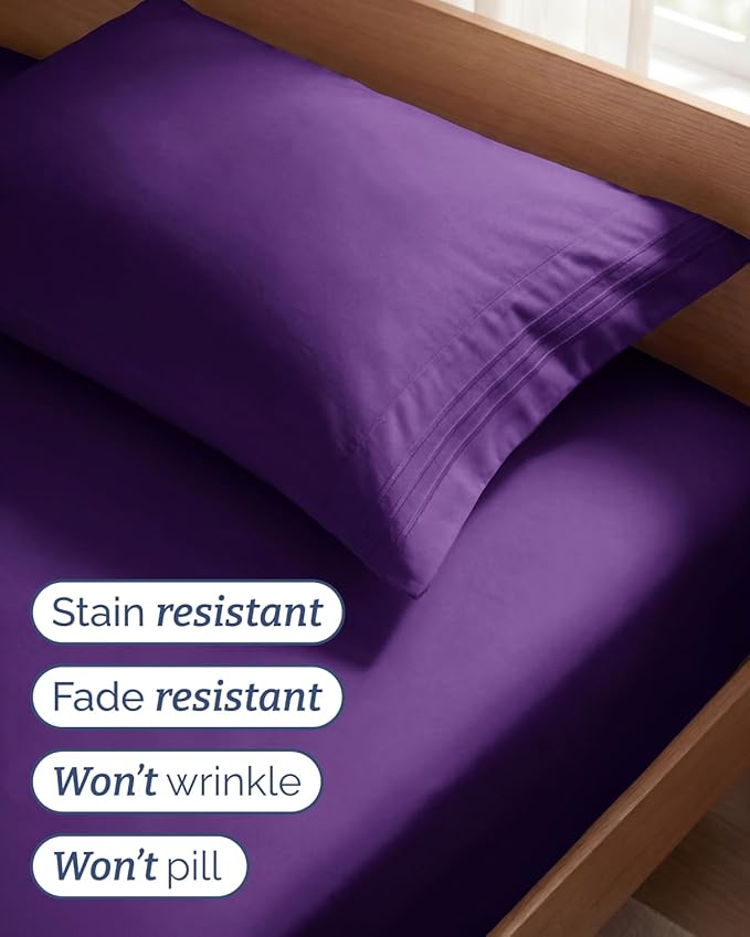 Twin Size 3 Piece Sheet Set - Comfy Breathable & Cooling Sheets - Purple | Hotel Luxury Bed Sheets for Women & Men, Deep Pockets, Easy-Fit, Extra Soft and Wrinkle Free Sheets, Oeko-Tex Bed Sheet Set