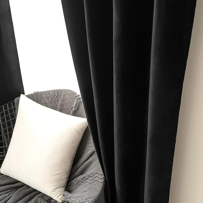 MIULEE Black Velvet Curtains 52x63 inches 2 Panels Luxury Blackout Curtains | Thermal Insulated, Super Soft Window Drapes for Bedroom Living Room, Rod Pocket & Back Tab, Halloween Decor
