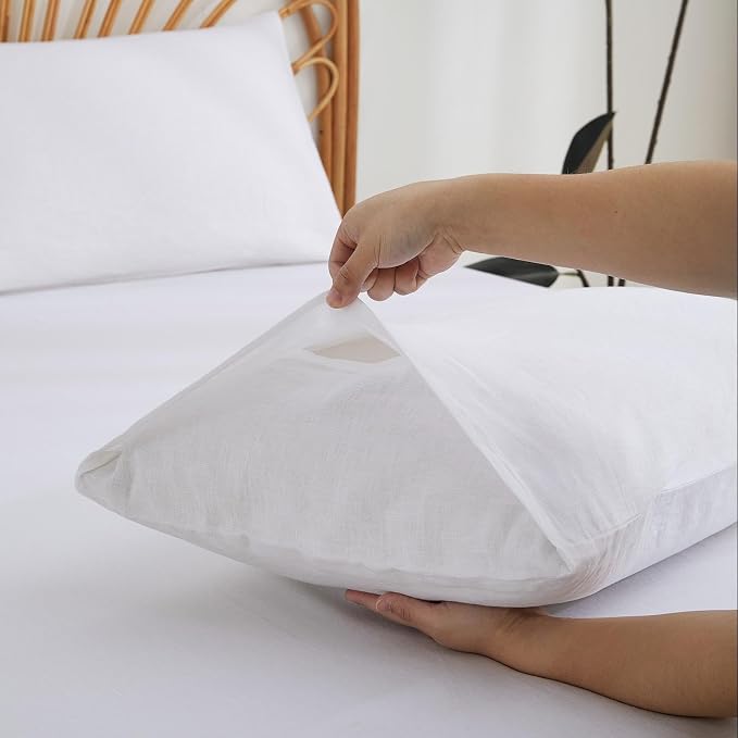 100% Linen Sheets Set Queen Size, Natural Pure Flax 4 Piece Bed Sets, 16" Deep Pocket, Breathable Cooling Bed Soft Durable Bedding, Machine Washable (White,Queen)