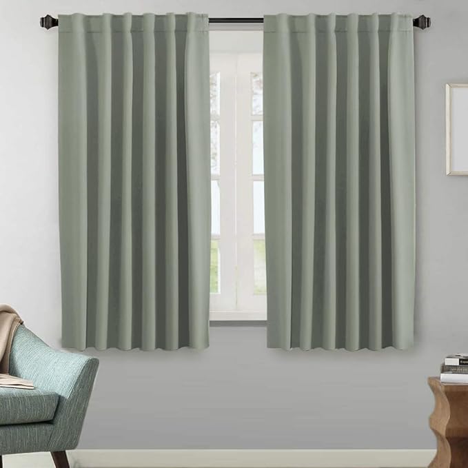 H.VERSAILTEX Blackout Curtains Thermal Insulated Window Treatment Panels Room Darkening Blackout Drapes for Living Room Back Tab/Rod Pocket Bedroom Draperies (2 Panels, Sea Grass, 52 x 63 Inch)