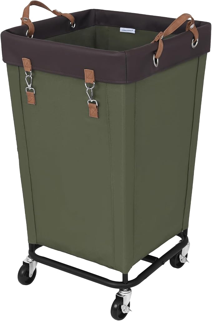 StorageWorks 160L Laundry Basket with Wheels, Rolling Hampers for Clothing | Green Laundry Basket with Wheels, Metal Frame & Handles, Rolling Hamper for Bedroom, Bathroom, Dorm, Hotel