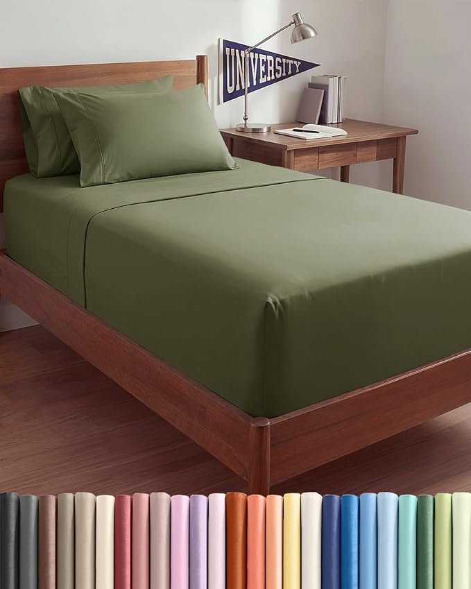 Extra Deep Twin XL Sheet Set - 4 Piece College Dorm Room - Sage Green | College Dorm Room Essentials, Easy & Secure Fit, Ultra-Soft, Wrinkle & Fade Free, Comfy Sheets Set with Extra Deep Pockets
