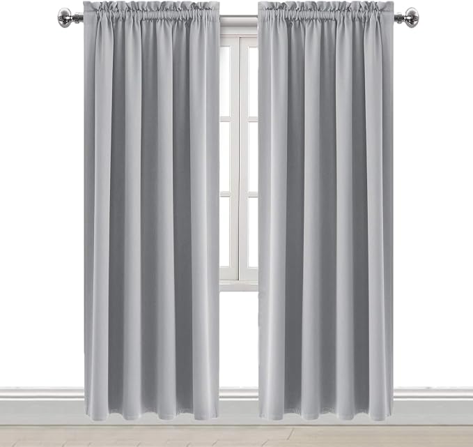 DWCN Blackout Curtains for Bedroom Living Room 42 x 84 Inch Long 2 Panels | Room Darkening, Thermal Insulated, Light Blocking, Rod Pocket Drapes, Noise Reducing Window Treatments, Silver Grey