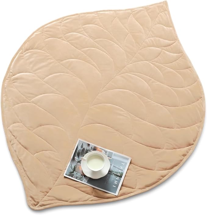 Kaisa Weighted Lap Blanket for Adults, 7 lbs 41" x 53", Leaf Pattern, Khaki | Washable Weighted Blankets, Small Portable Blanket for Relaxation, Cozy Luxury Crystal Velvet All-Season Heavy Blanket