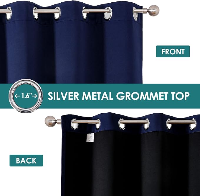 ChrisDowa 100% Blackout Curtains for Bedroom 78 Inches Long 2 Panels Set | 2 Thick Layers, Thermal Insulated, Light Blocking, Grommet, Window Treatment, Living Room Drapes, Navy Blue, 42 x 78 Inch