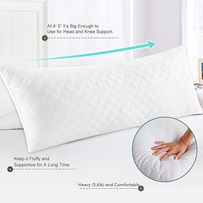 Oubonun Full Body Pillow for Side Sleeper, Adjustable Firm Long Bed Pillow | Extra Fill Plush Support - Large Quilted Loft Insert for Pregnancy Contour, Breathable Sweat-Absorbing Skin-Friendly Cushion