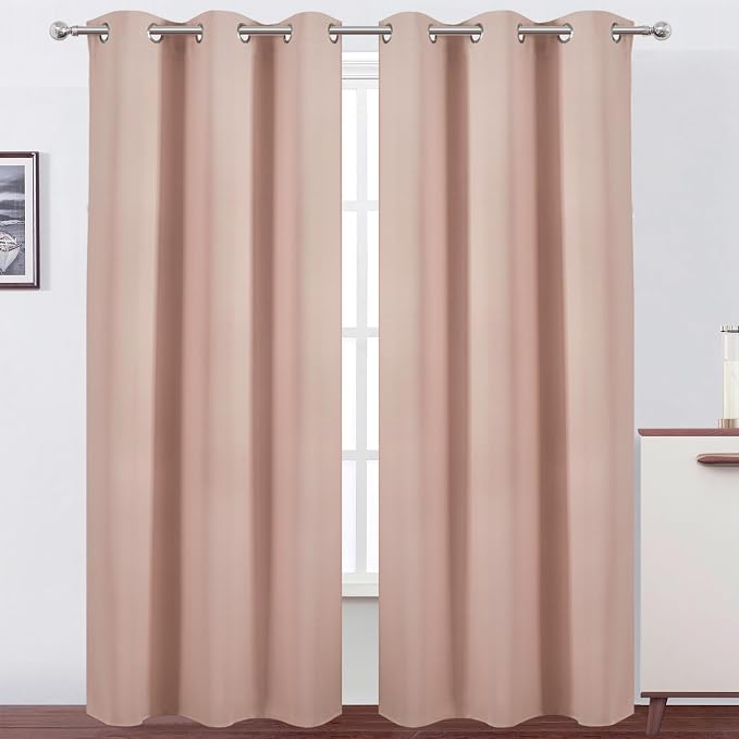 Blush Thermal Blackout Curtains/38 x 84 Inch/Set of 2 Panels Room Darkening Curtains for Bedroom