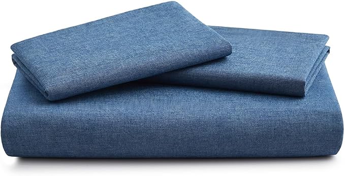 LOVQUE 100% Washed Cotton Duvet Cover, Denim Blue, King Size, 104x90 Inches | Breathable, Linen-like, Natural Bedding Set with Zipper Closure, Corner Ties, 1 Cover + 2 Pillowcases, No Comforter