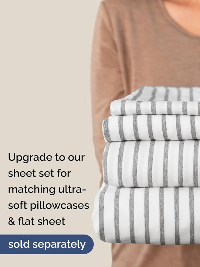Extra Deep King Fitted Sheet - Single Fitted Sheet Only - Grey Stripes | Easily Fits 18 inch to 24 inch Mattress, Soft, Wrinkle Free, Breathable & Comfy, Extra Deep Pockets Hotel Luxury Fitted Sheet