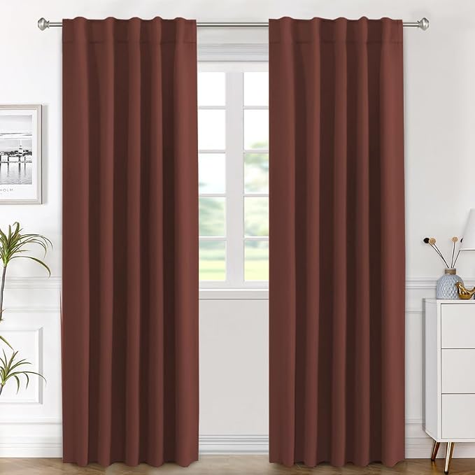 H.VERSAILTEX Blackout Curtains Thermal Insulated Window Treatment Panels Room Darkening Blackout Drapes for Living Room Back Tab/Rod Pocket Bedroom Draperies (2 Panels, Rust, 42 x 84 Inch)