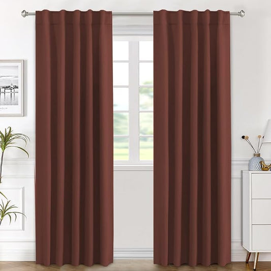 H.VERSAILTEX Blackout Curtains Thermal Insulated Window Treatment Panels Room Darkening Blackout Drapes for Living Room Back Tab/Rod Pocket Bedroom Draperies (2 Panels, Rust, 42 x 84 Inch)