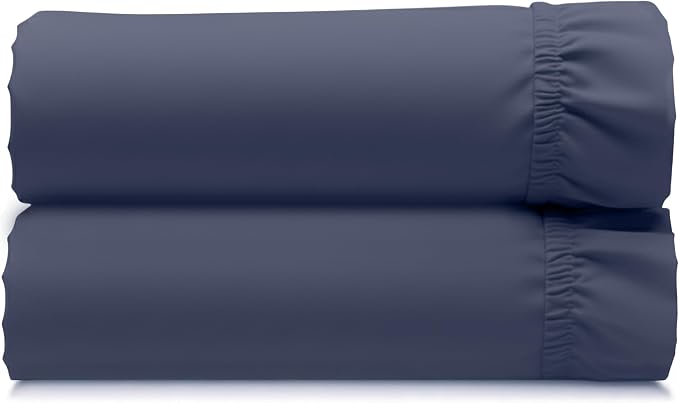 Pack of 2 100% Cotton Sateen Twin Size Fitted Sheet, Indigo Dusty Blue | 2 Fitted Sheets, 400 Thread Count Backed by Good Housekeeping Seal, All-Around Elastic, No-Pop Fit, Durable, OEKO-TEX