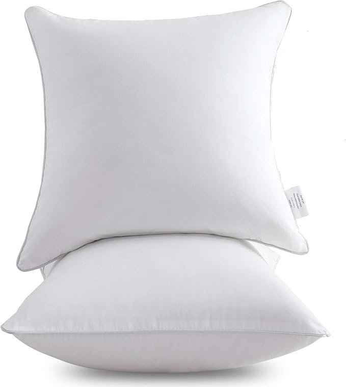 Oubonun 22 x 22 Throw Pillow Inserts (Set of 2) with 100% Cotton Cover - 22 Inch Square Interior Sofa Decorative Pillow Insert Pair - White Couch Pillow