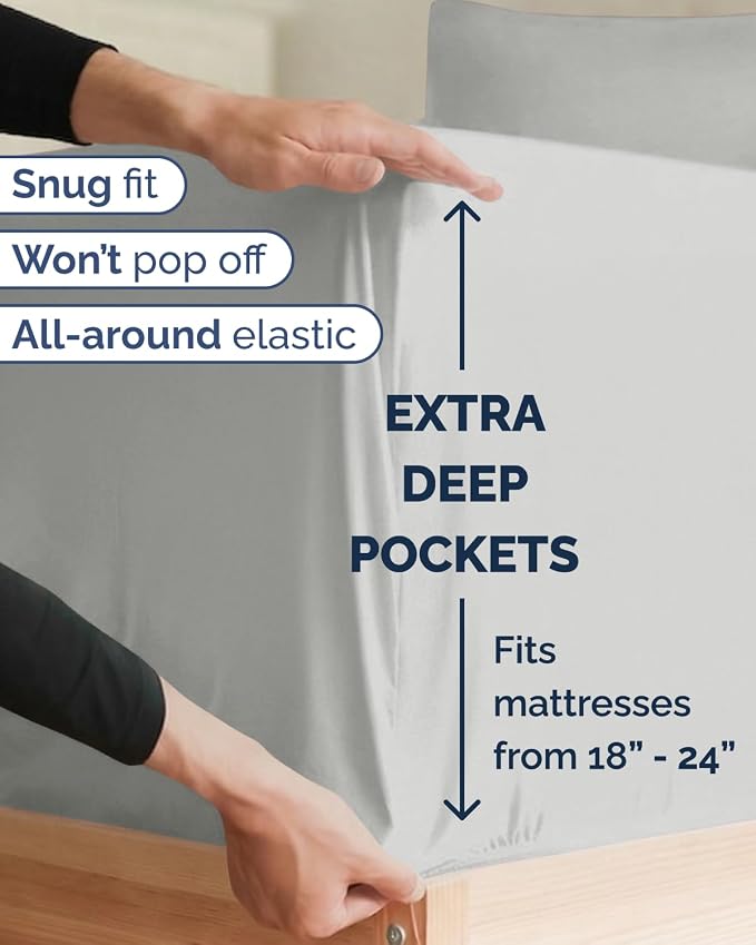 Extra Deep Twin XL Sheet Set - 4 Piece College Dorm Room - French Grey | College Dorm Room Essentials, Easy & Secure Fit, Ultra-Soft, Wrinkle & Fade Free, Comfy Sheets Set with Extra Deep Pockets