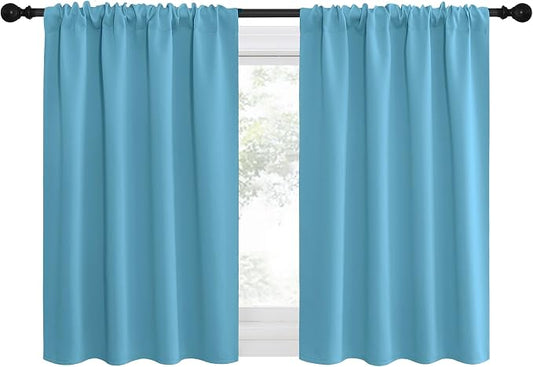 NICETOWN RV Blackout Curtains for Camper Windows, Teal Blue, 34" x 30", Set of 2, Kitchen Short Blackout Curtains & Drapes, Thermal Insulated Rod Pocket Window Treatment Draperies for Nursery