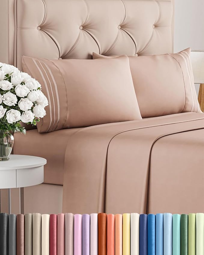 King Size 4 Piece Sheet Set - Comfy Breathable & Cooling Sheets - Mauve | Hotel Luxury Bed Sheets for Women & Men, Deep Pockets, Easy-Fit, Extra Soft and Wrinkle Free Sheets, Oeko-Tex Bed Sheet Set