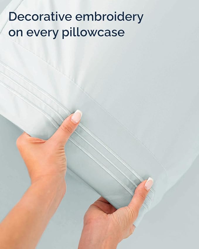 Full XL Sheets - 4 Piece Full XL Sheet Set - Cool & Breathable - Ice Blue | Hotel Luxury Bedding for Women & Men with Deep Pockets, Ultra-Soft, Comfy, Easy-Fit, Wrinkle Free & Fade Resistant, Oeko-Tex