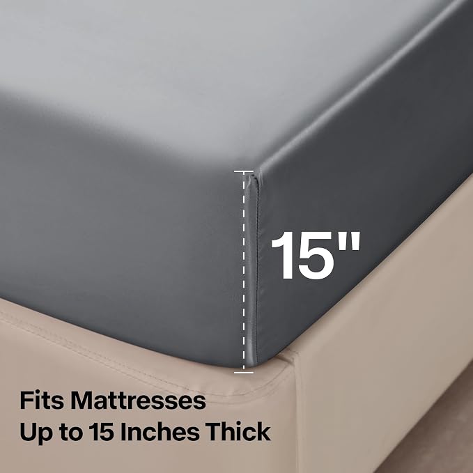 BEDELITE Satin Sheets Twin XL Size Bed Set, Dark Grey, 3 Pieces | Luxury Silky Bed Sheets, 15 Inch Deep Pocket, Similar to Silk, Soft and Cooling, Reduces Friction, Gentle on Hair and Skin