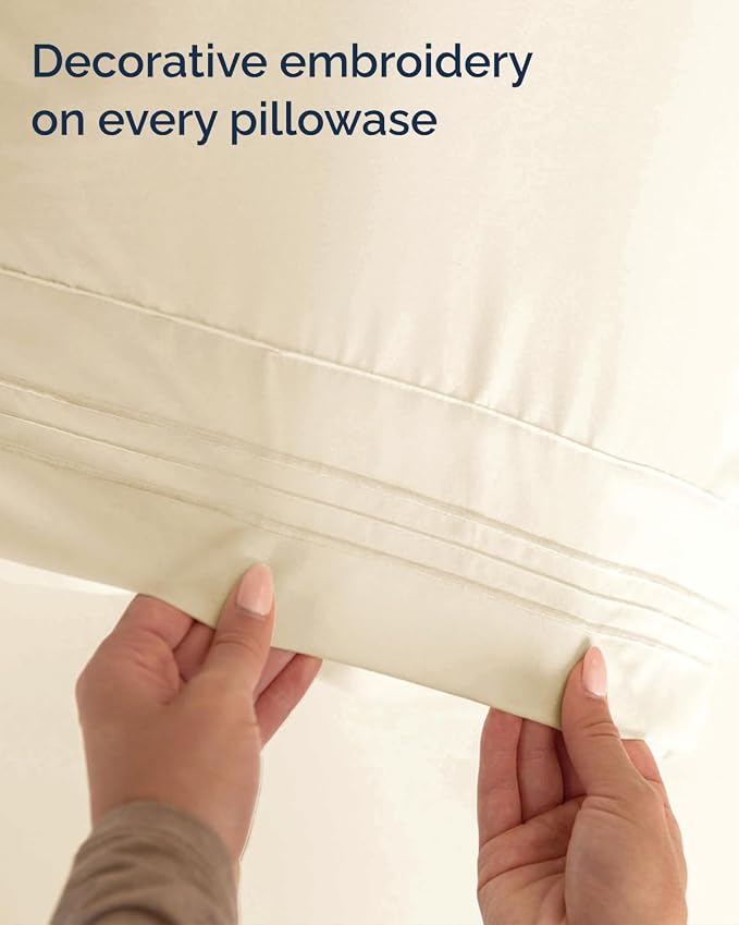 Twin XL 3 Piece Sheet Set - College Dorm Room Essentials - Off White | Deep Pocket Bed Sheets for Women, Men, Teens & Students, Soft, Cooling, Breathable & Wrinkle Free, Oeko-Tex Bed Sheet Set