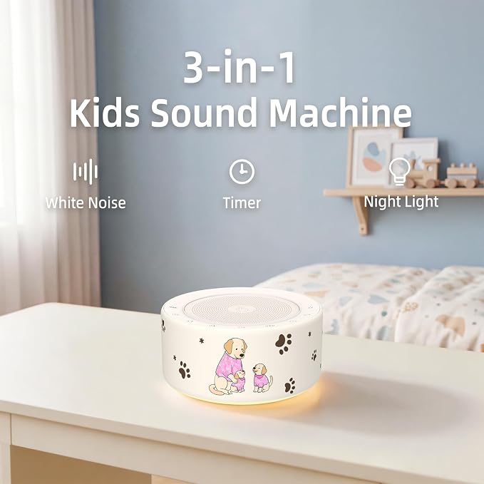 Kipcush White Noise Machine for Baby & Adults, Sleep Sound Machine with 30 Soothing Sounds, 8-Color Night Light, Memory Function, White Noise for Sleeping, Nursery, Office, Travel, Relaxation
