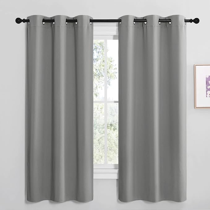 NICETOWN Silver Grey Blackout Curtains, 2 Panels, W42 x L68-inch | Thermal Insulated Grommet Kids Window Drape Panel for Nursery Privacy Short Curtains