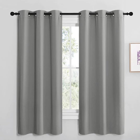 NICETOWN Silver Grey Blackout Curtains, 2 Panels, W42 x L68-inch | Thermal Insulated Grommet Kids Window Drape Panel for Nursery Privacy Short Curtains