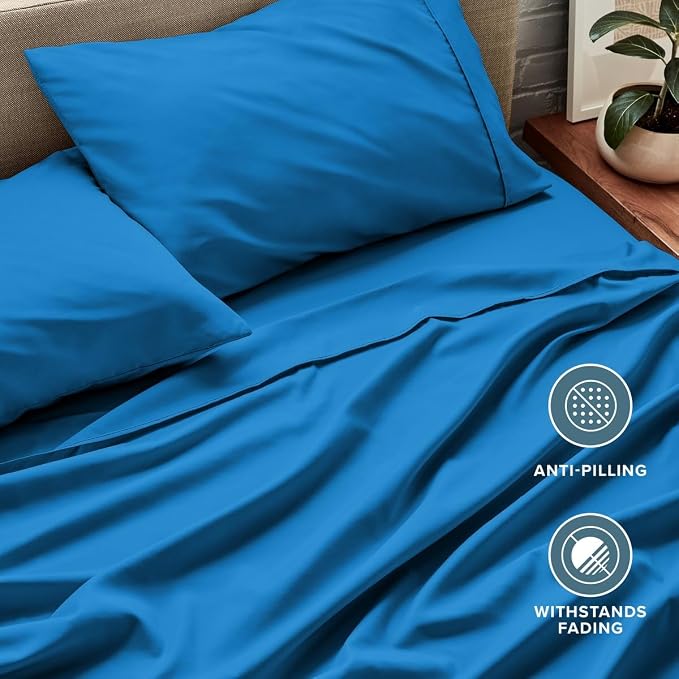 Bare Home Split King Sheet Set - 1800 Ultra-Soft (Split King, Medium Blue) | Deep Pockets 6 to 15 Inches, Breathable, Hypoallergenic, Hotel Luxury, Easy Fit, Soft, All-Season