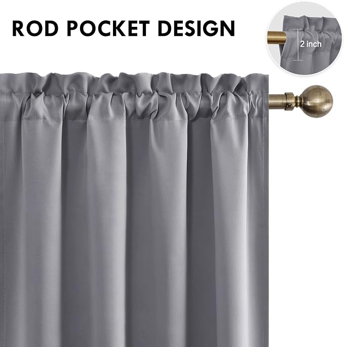 DWCN Blackout Curtains for Bedroom Living Room 52 x 45 Inch Long Grey | 2 Panels Set, Room Darkening, Thermal Insulated, Light Blocking, Rod Pocket Drapes, Noise Reducing Window Treatments