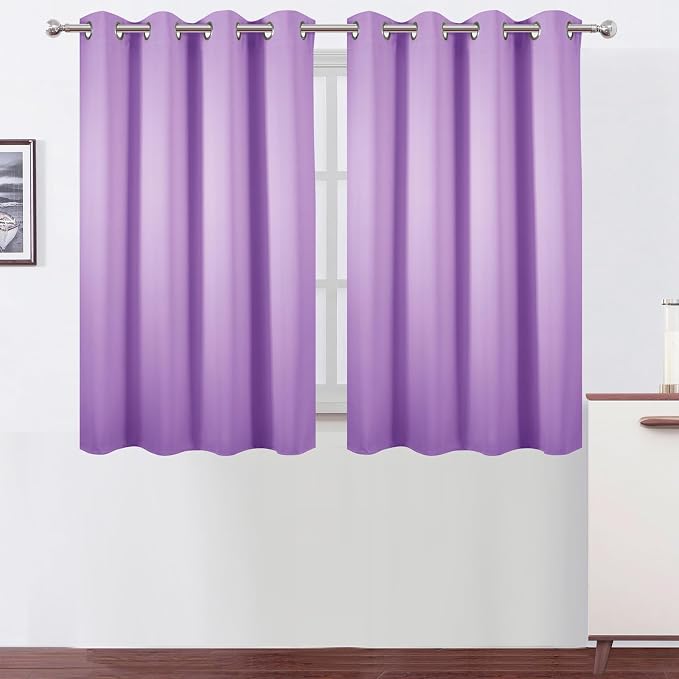 Blackout Curtains 66 x 54 Inch Long Lavender Curtains Set of 2 Panels Room Darkening Curtains for Bedroom and Living Room