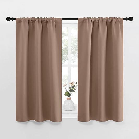 NICETOWN RV Blackout Curtains for Camper Windows, Window Treatment Thermal Insulated Rod Pocket Small Blackout Draperies/Drapes for Bedroom/Kitchen (Cappuccino, Set of 2, 29" Wide by 40" Long)