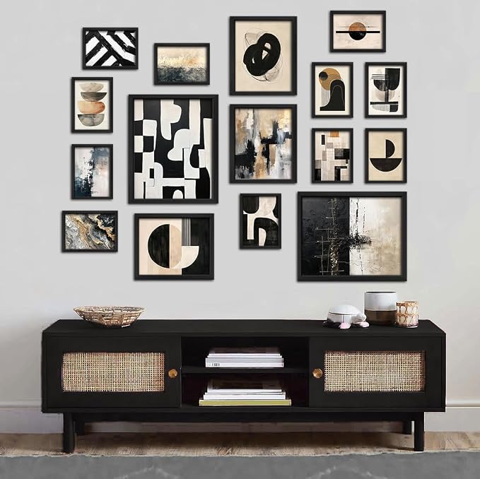 ANERZA 16 PCS Black and White Abstract Wall Art Decor, Minimalist Gallery Wall Prints for Bedroom, Boho Posters for Living Room Aesthetic, Collage Kit Pictures, Dorm Home Decor
