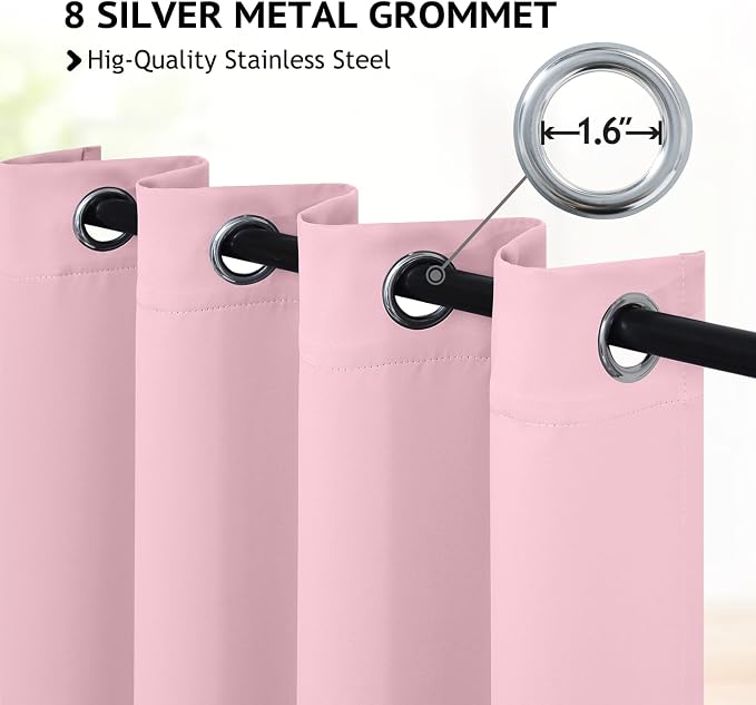 COSVIYA Grommet Room Darkening Pink Curtains 54 inch Length for Bedroom | Light Blocking Insulated Thermal Curtains for Living Room, Blackout Thick Polyester Window Drapes,52x54 inches, 2 Panels