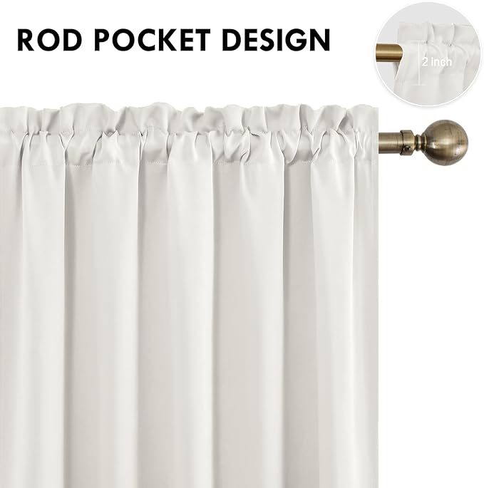 DWCN Wide Blackout Curtains for Bedroom Living Room 70 x 63 Inch Long Ivory | 2 Panels Set, Room Darkening, Thermal Insulated, Light Blocking, Rod Pocket Drapes, Noise Reducing Window Treatments