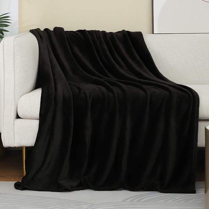 Black Fleece Plush Throw Blanket 60"x80"for Couch Sofa Fuzzy Cozy Flannel | Super Soft Lightweight Microfiber Blanket for Bed Chair bedroom Home Decor All Season,Birthday Gifts for Women Mom Adult