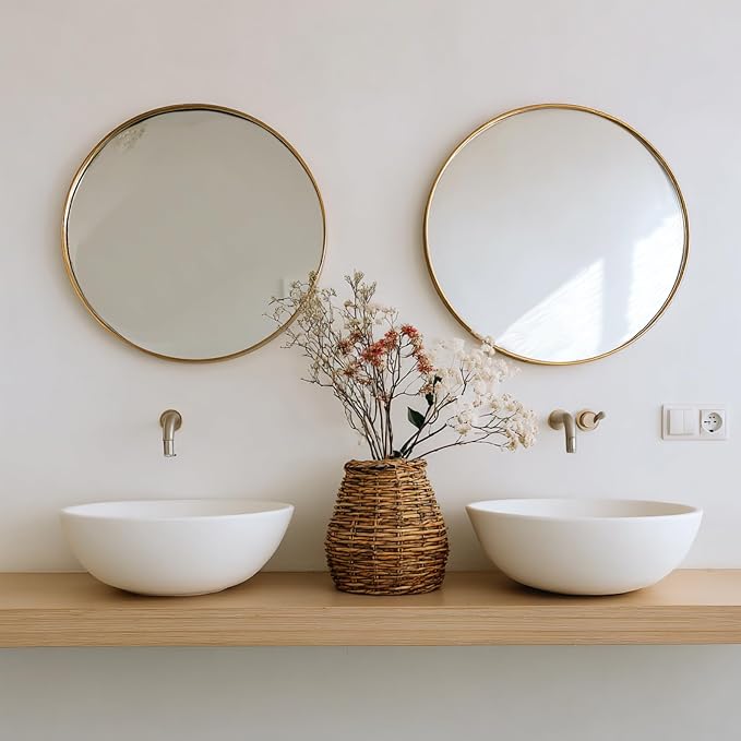 Gold Round Mirror 26 inch, 2 Pack Wall Mirror, Brushed Metal Frame | High Definition Mirror, Rust-resistant, Suitable for Bedroom, Entryway, Living Room, Hallway, Wall Décor
