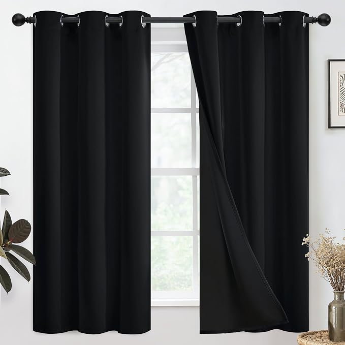 SimpleHome Black 100% Blackout Curtains Room Darkening Living Room 63 Inch | Curtains for Bedroom,Thermal Insulated Grommet Window Drapes,Curtains for Living Room with Black Back,38 x 63 Inch,2 Panels