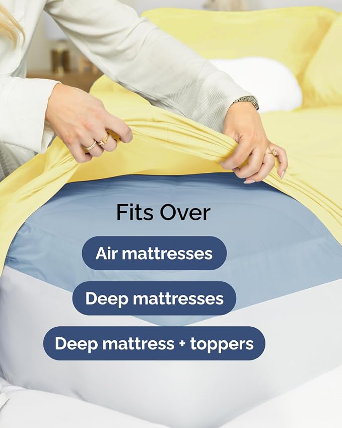 Flex Top Split Head King Sheet Set - 4 Piece Extra Deep Sheets - Yellow | Easily Fits 18 to 24 inch Mattress, Ultra Soft, Wrinkle & Fade Free with Extra Deep Pockets, Comfy Hotel Luxury Bedding