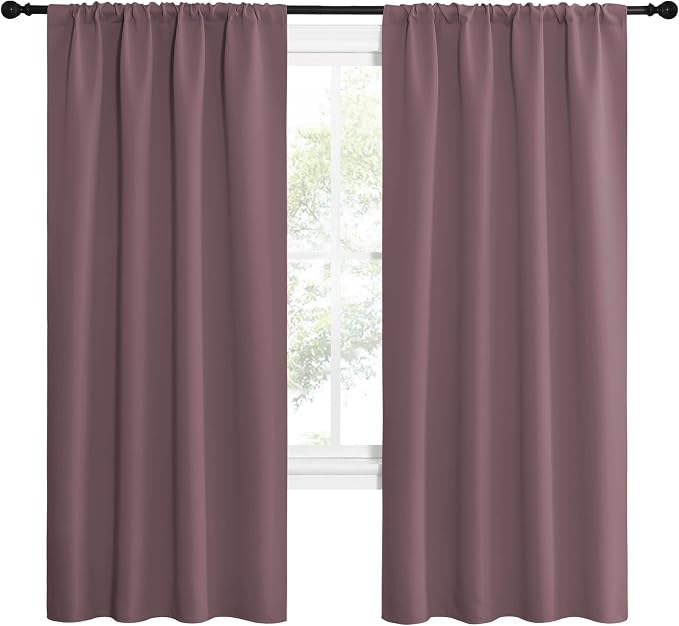 NICETOWN Dry Rose Blackout Curtains for Living Room - Triple Weave Home Decoration Thermal Insulated Solid Rod Pocket Blackout Drapes for Bedroom(Set of 2, 42 x 72 Inch)