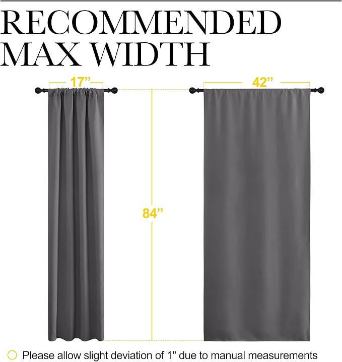 NICETOWN Gray Blackout Curtains for Office 42" Wide x 84" Long 2 Panels | 3 Pass Microfiber Noise Reducing Thermal Insulated Solid Rod Pocket Window Panels Drapes for Bedroom, Light Blocking Decor