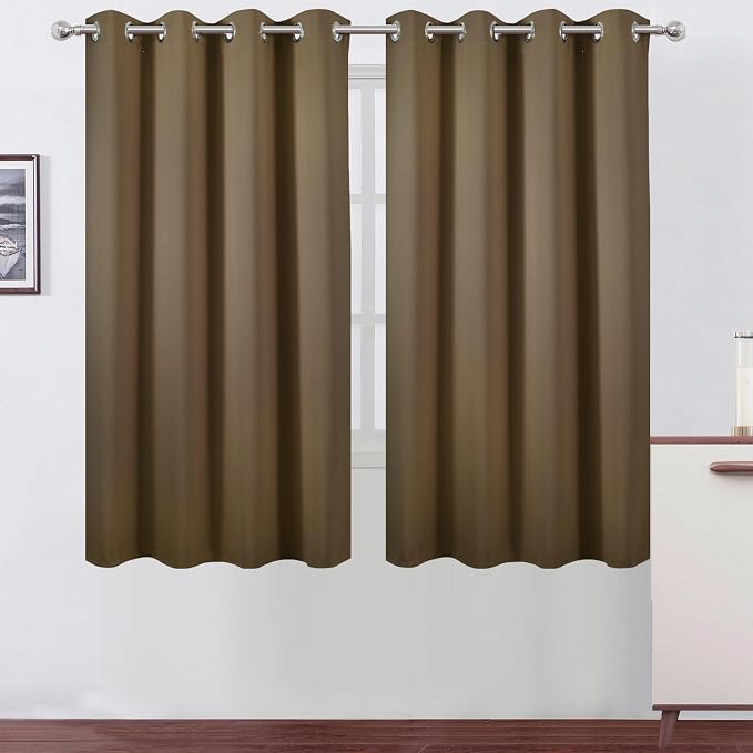 Brown Blackout Curtains 52 x 63 Inch Length/Set of 2 Curtain Panels/Thermal Insulated Room Darkening Curtains for Bedroom and Living Room