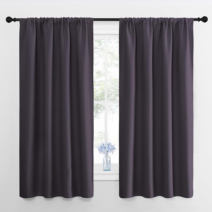 NICETOWN Blackout Curtains for Living Room, Greyish Purple, 2 Panels, 42 by 63, Darkening Window Curtain Panels, Easy-Care Solid Thermal Insulated Draperies/Drapes for Daughter Room