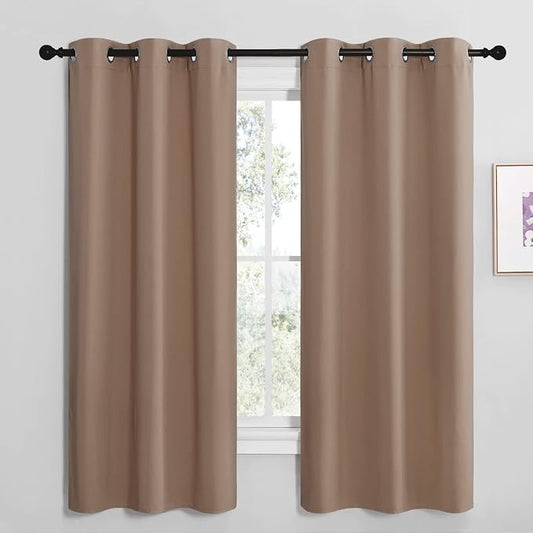 NICETOWN Cappuccino Blackout Curtains for Bedroom 42" w x 68" L 2 Panels | Short Window Treatment Thermal Insulated Solid Grommet Drapes for Kitchen Living Room Small Window, Light Blocking Decor